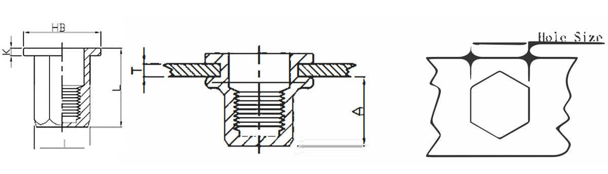 Гайка заклёпочная плоская полный шестигранник глухая-xq2