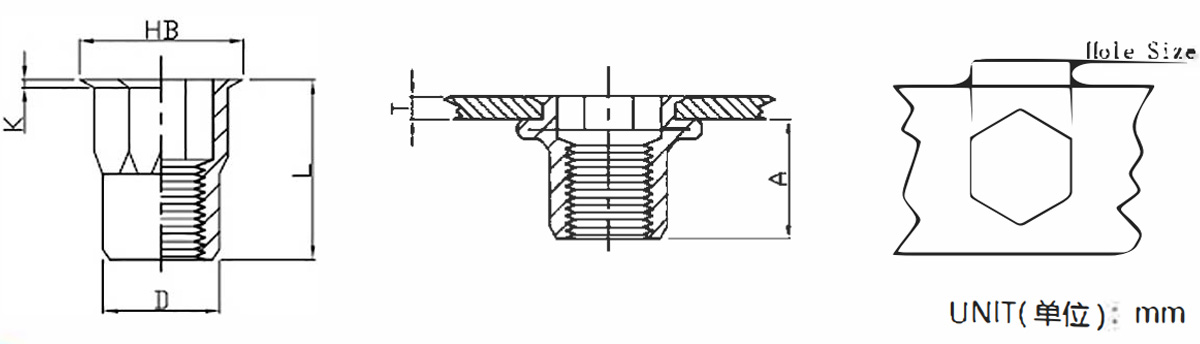 Гайка заклёпочная с малой потайной головкой внутренний и наружный полушестигранник-xq2