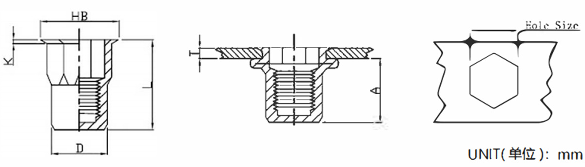 Гайка заклёпочная с малой потайной головкой внутренний и наружный полушестигранник глухая-xq2