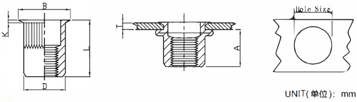Гайка заклёпочная с малой потайной головкой и насечкой-xq2