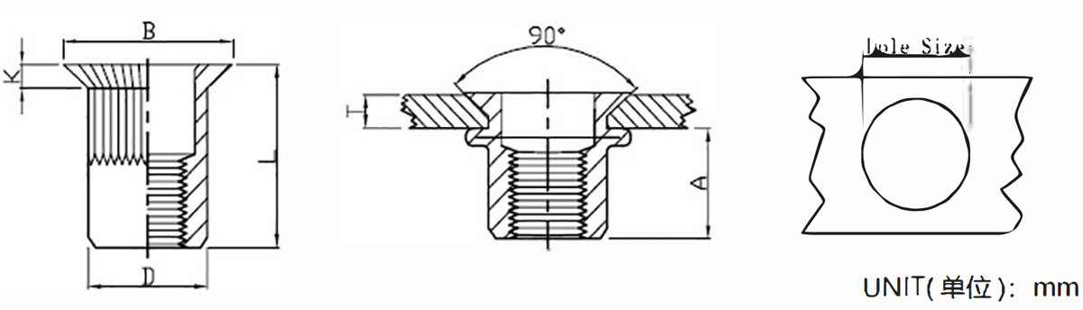 Гайка заклёпочная с потайной головкой и насечкой-xq1