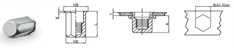 Глухая заклепочная гайка с мелкой головкой и полным шестигранником-xq11
