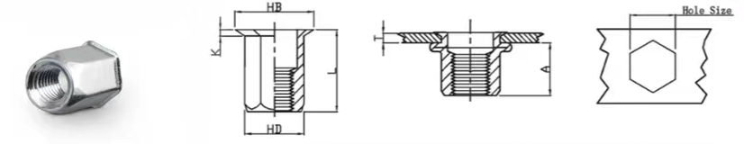 Заклепочная гайка с мелкой головкой и полным шестигранником-xq0