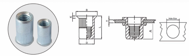 Заклепочная гайка с мелкой головкой и продольными насечками-xq1